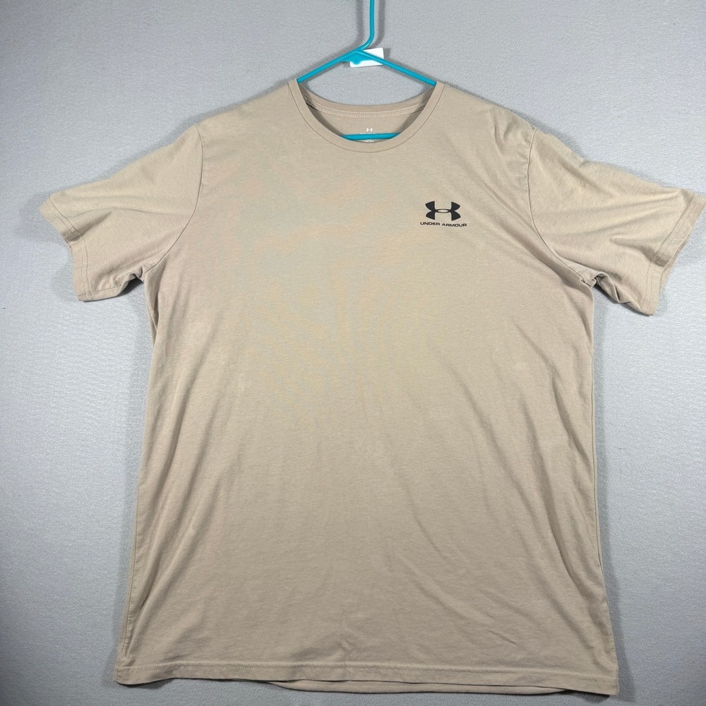 Under Armour Mens T-Shirt XXL Tall Tan Khaki Short Sleeve Loose Fit Graphic Tee